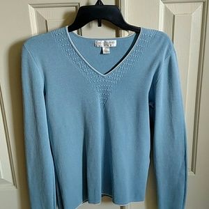Blue pearl embellished silk sweater, size M